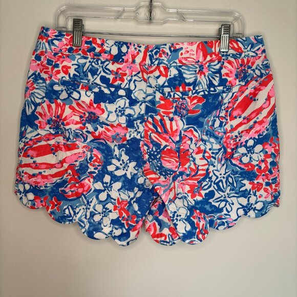 LILLY PULITZER Buttercup Short Womens 8 Pink Blue Floral Pocket Scalloped Summer - Picture 2 of 8